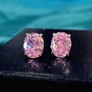 Oval Pink Diamond Studback Earrings on 925 Sterling Silver 